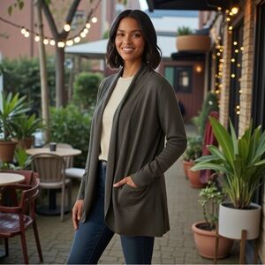 NWT Karen Scott Women's Gray Open Front Cardigan Soft Fine Gauge Casual Workwear